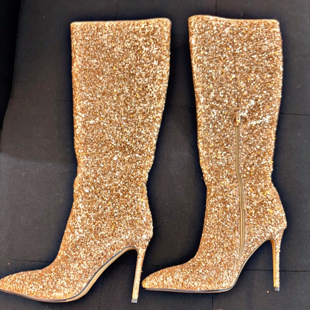 Gold Glitter Knee-High Boots